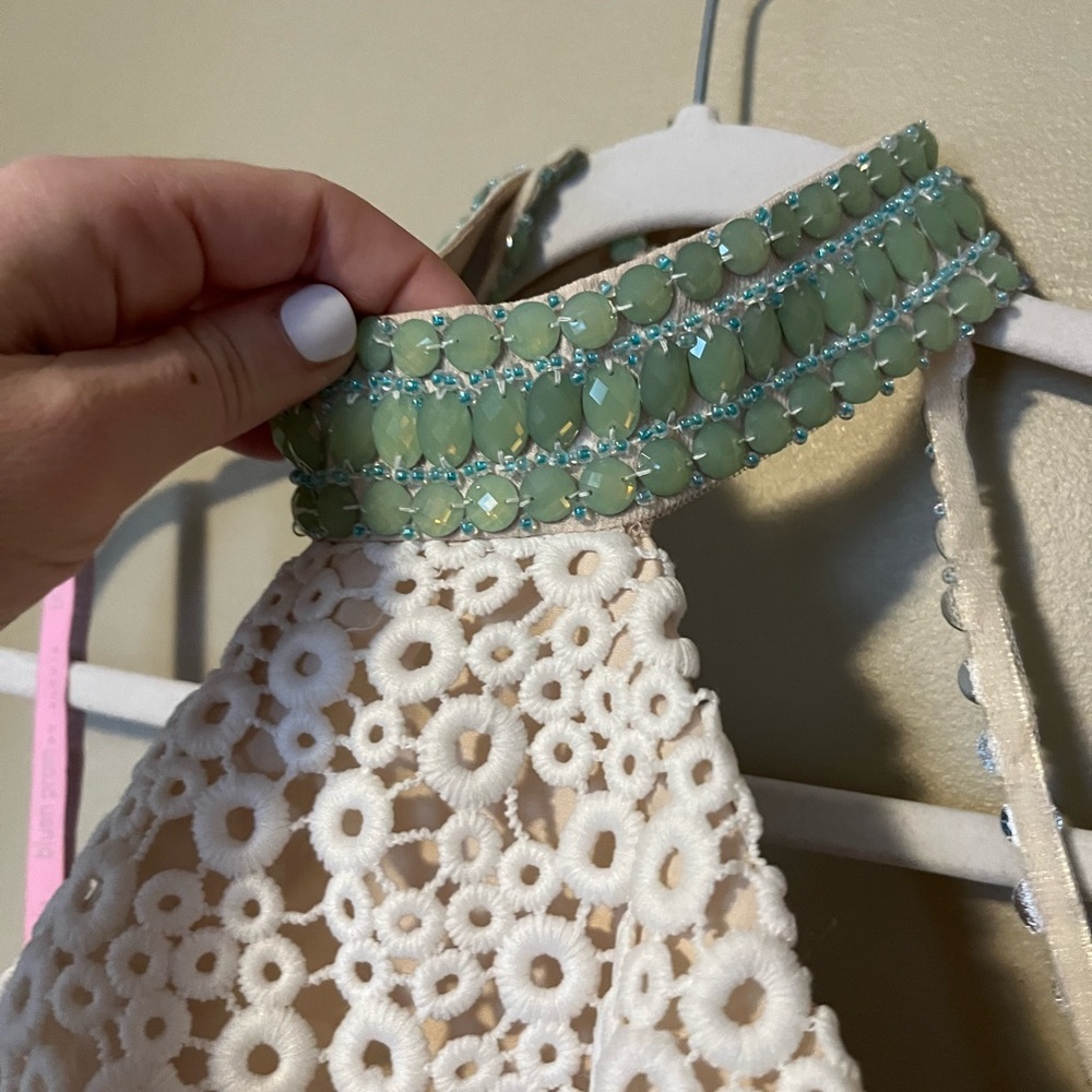 Blush Prom Crochet Jeweled Collared Mini Dress NWT - Picture 5 of 9
